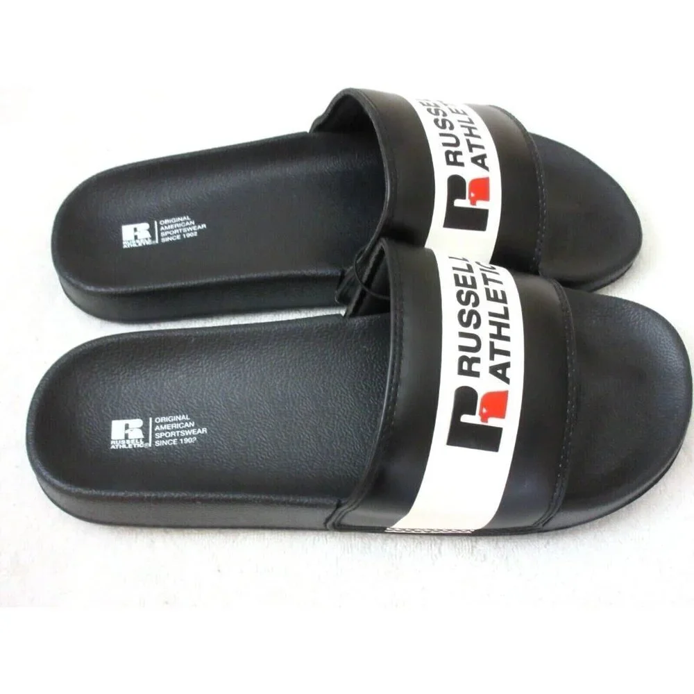 Russell Athletic Men's Since 1902 Logo Slide Sandal Black White Classic NWT